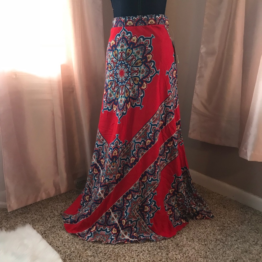 Red Print Maxi Skirt